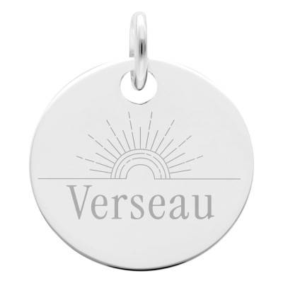 Médaille Zodiaque Verseau & Soleil en Argent 925, Diamètre 19 mm - Lumiosa