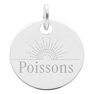 Médaille Zodiaque Poissons & Soleil en Argent 925, Diamètre 19 mm - Lumiosa