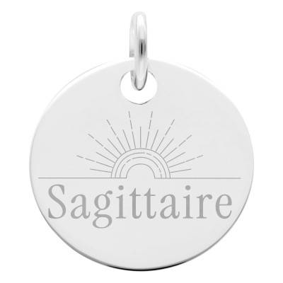 Médaille Zodiaque Sagittaire & Soleil en Argent 925, Diamètre 19 mm - Lumiosa