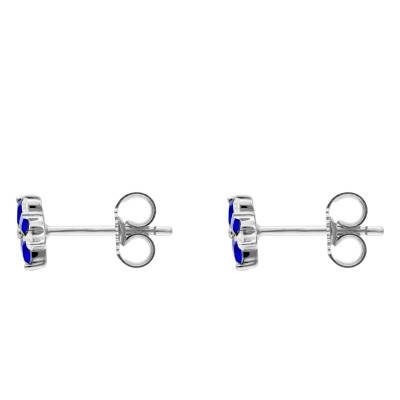 Boucles d'Oreilles Fleurs Saphirs, Diamants & Or Blanc 375 ou 750 - Aurora
