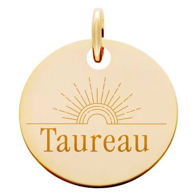 Médaille Zodiaque Taureau & Soleil Plaqué Or Jaune, Diamètre 19 mm - Lumiosa