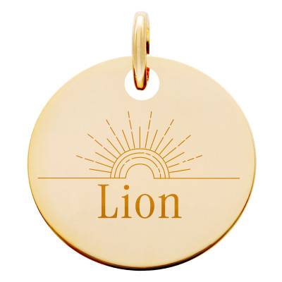 Médaille Zodiaque Lion & Soleil Plaqué Or Jaune, Diamètre 19 mm - Lumiosa