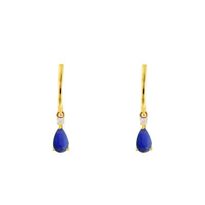Boucles d'Oreilles Pendantes en Or Jaune 375 ou 750, Saphirs & Diamants - Aurora