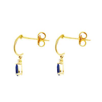 Boucles d'Oreilles Pendantes en Or Jaune 375 ou 750, Saphirs & Diamants - Aurora