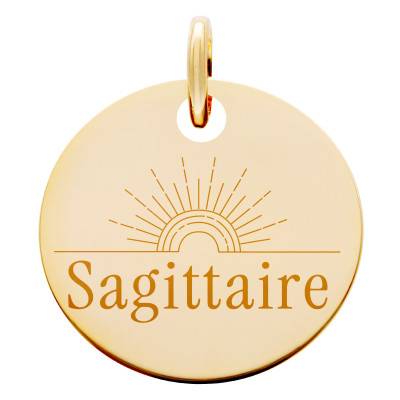 Médaille Zodiaque Sagittaire & Soleil Plaqué Or Jaune, Diamètre 19 mm - Lumiosa