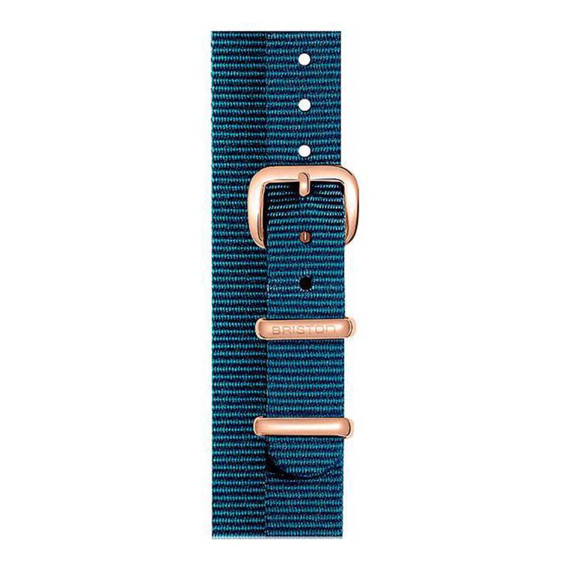 Teal Double-Wrap NATO Strap 12 mm, 390 mm Length, Rose Gold PVD Buckle - Briston