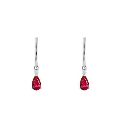 375/1000 or 750/1000 White Gold, Diamonds & Rubies Drop Earrings - Aurora