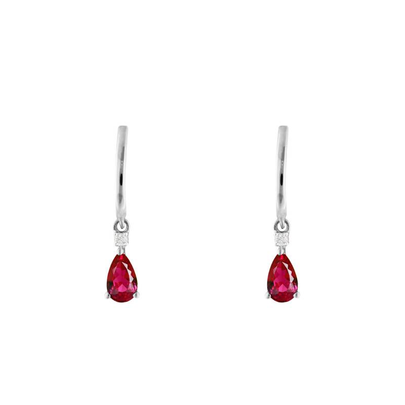 375/1000 or 750/1000 White Gold, Diamonds & Rubies Drop Earrings - Aurora