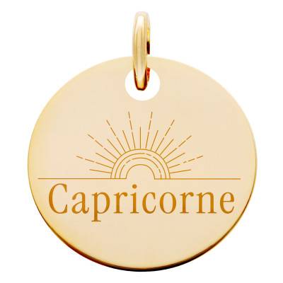 Médaille Zodiaque Capricorne & Soleil Plaqué Or Jaune, Diamètre 19 mm - Lumiosa
