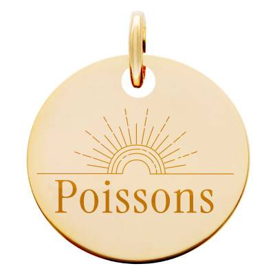 Médaille Zodiaque Poissons & Soleil Plaqué Or Jaune, Diamètre 19 mm - Lumiosa