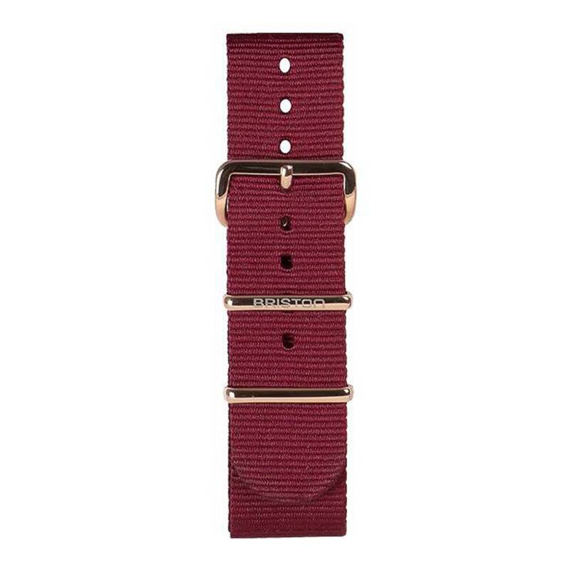 Briston Burgundy NATO Strap 20 mm, 280 mm Length, Rose Gold PVD Buckle - Briston