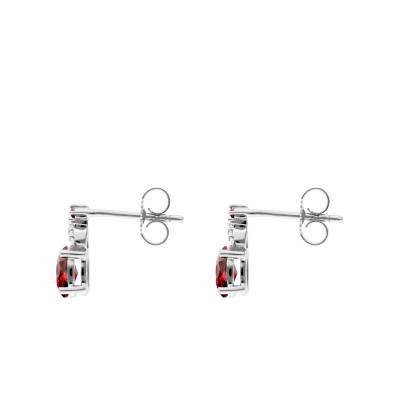 Boucles d'Oreilles Ovales Rubis, Diamants & Or Blanc 375 ou 750 - Aurora