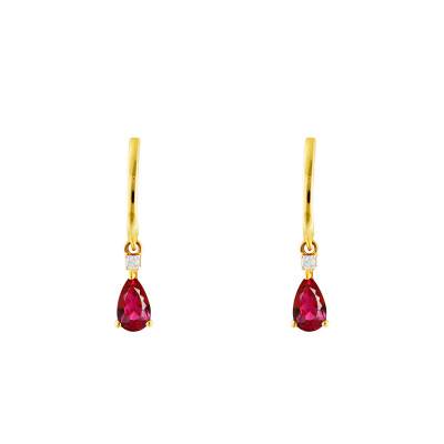 Boucles d'Oreilles Pendantes en Or Jaune 375 ou 750, Rubis & Diamants - Aurora