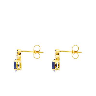 Boucles d'Oreilles Ovales Saphirs, Diamants & Or Jaune 375 ou 750 - Aurora