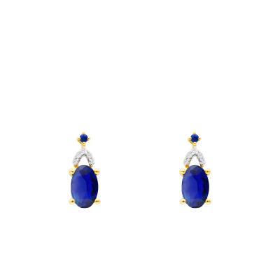 Boucles d'Oreilles Ovales Saphirs, Diamants & Or Jaune 375 ou 750 - Aurora