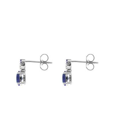 Boucles d'Oreilles Ovales Saphirs, Diamants & Or Blanc 375 ou 750 - Aurora