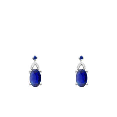 Boucles d'Oreilles Ovales Saphirs, Diamants & Or Blanc 375 ou 750 - Aurora