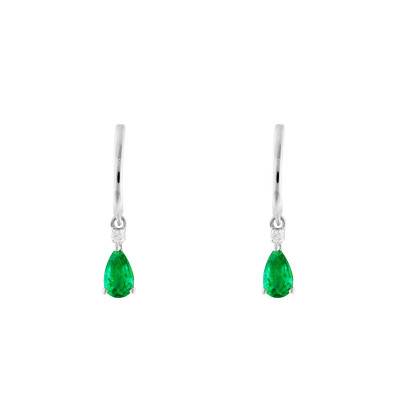 Boucles d'Oreilles Pendantes en Or Blanc 375 ou 750, Émeraudes & Diamants - Aurora