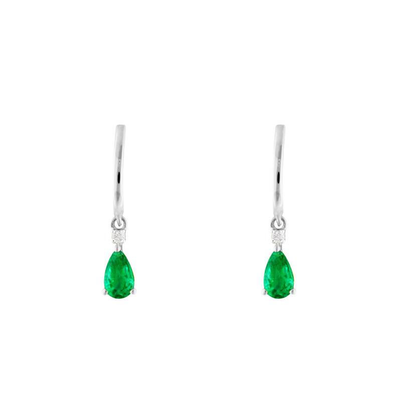 375/1000 or 750/1000 White Gold, Diamonds & Emeralds Drop Earrings - Aurora