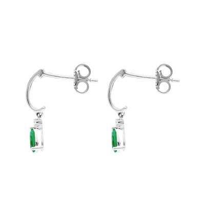Boucles d'Oreilles Pendantes en Or Blanc 375 ou 750, Émeraudes & Diamants - Aurora