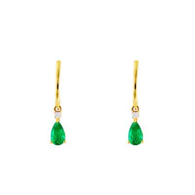 Boucles d'Oreilles Pendantes en Or Jaune 375 ou 750, Émeraudes & Diamants - Aurora