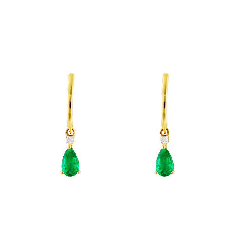 375/1000 or 750/1000 Yellow Gold, Diamonds & Emeralds Drop Earrings - Aurora