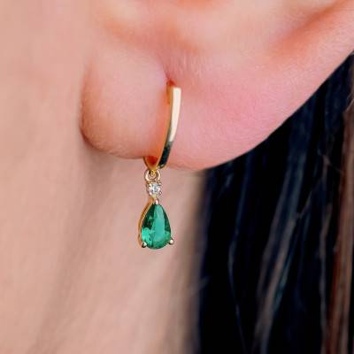 Boucles d'Oreilles Pendantes en Or Jaune 375 ou 750, Émeraudes & Diamants - Aurora