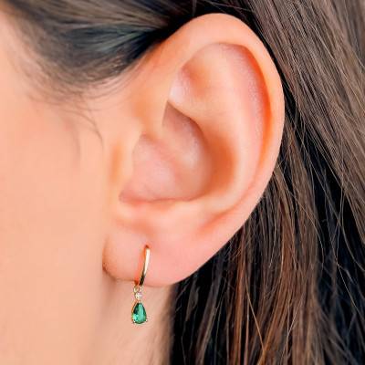 375/1000 or 750/1000 Yellow Gold, Diamonds & Emeralds Drop Earrings - Aurora