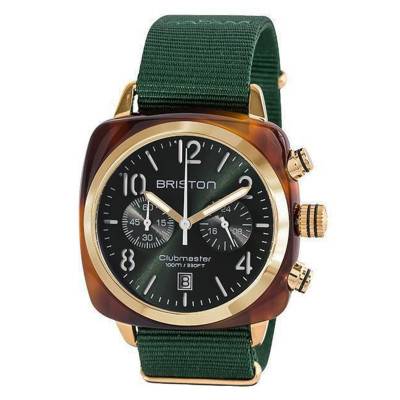 Briston Clubmaster Chrono Gold Green Tortoiseshell Cellulose Acetate Watch - Green Dial - Briston