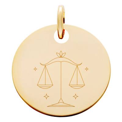 Médaille Zodiaque Balance & Etoiles Plaqué Or Jaune, Diamètre 19 mm - Lumiosa