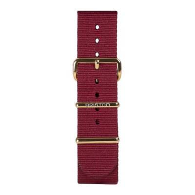 Bracelet Nato 20 mm Bordeaux, Longueur 245 mm, boucle PVD Or jaune - Briston
