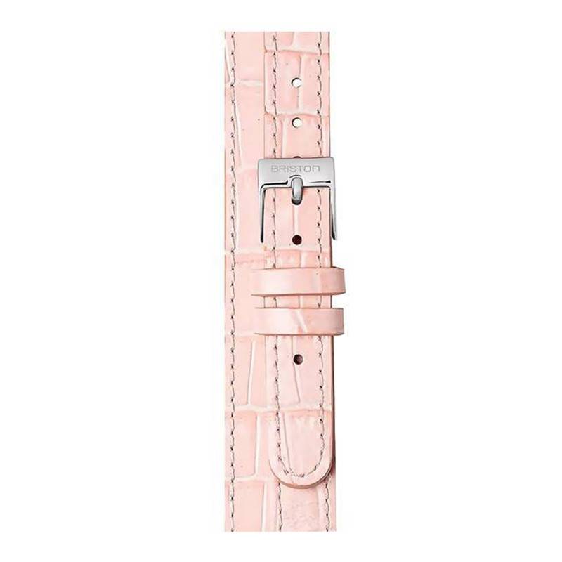 Pink Double-Wrap Leather Bracelet 12 mm, Length 350 mm, Silver-Tone Buckle - Briston