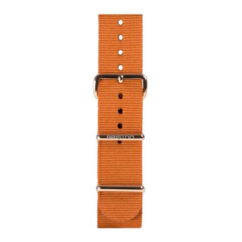 Brown 20 mm NATO Strap, Length 245 mm, Rose Gold PVD Buckle - Briston