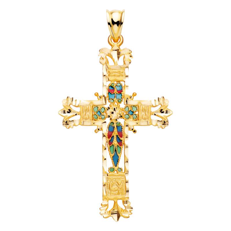 Croix Filigrane Vitrail en Or Jaune 750, Dimension 28 x 44 mm - Lumiosa