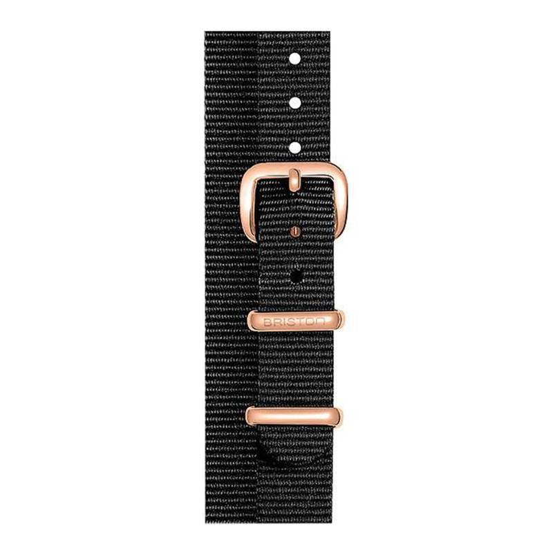 Black NATO Double-Wrap Strap 12 mm, Length 390mm, PVD Rose Gold Buckle - Briston