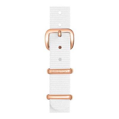Bracelet Nato 12 mm Blanc, Longueur 230mm, Boucle PVD or rose - Briston