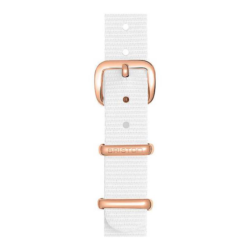 White NATO Strap 12 mm, Length 230mm, PVD Rose Gold Buckle - Briston