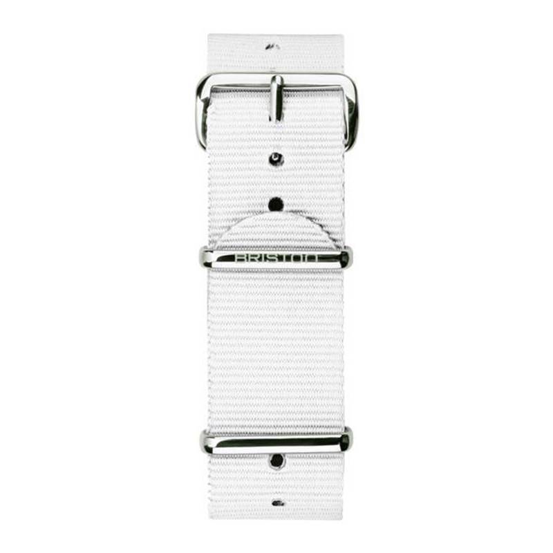 White 20mm NATO Strap, 280mm Length, Steel Buckle - Briston