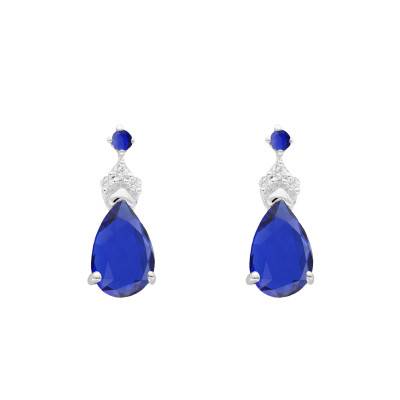 Boucles d'Oreilles Poires Saphirs, Diamants & Or Blanc 375 ou 750 - Aurora