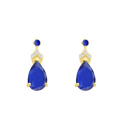 Boucles d'Oreilles Poires Saphirs, Diamants & Or Jaune 375 ou 750 - Aurora