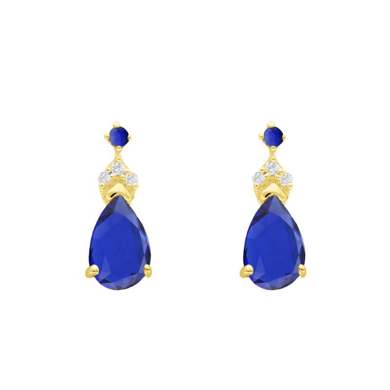 750/1000 or 375/1000 Yellow Gold Diamond and Sapphire Pear Drop Earrings - Aurora