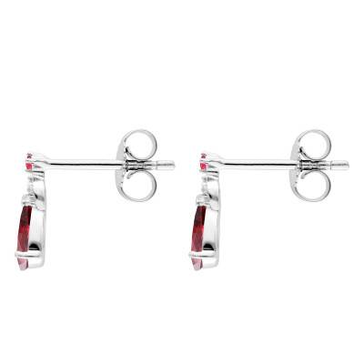 Boucles d'Oreilles Poires Rubis, Diamants & Or Blanc 375 ou 750 - Aurora