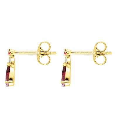 Boucles d'Oreilles Poires Rubis, Diamants & Or Jaune 375 ou 750 - Aurora