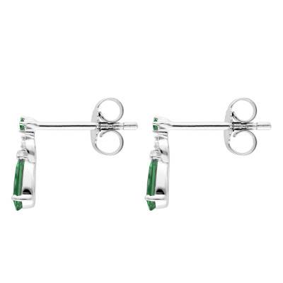 Boucles d'Oreilles Poires Emeraudes, Diamants & Or Blanc 375 ou 750 - Aurora