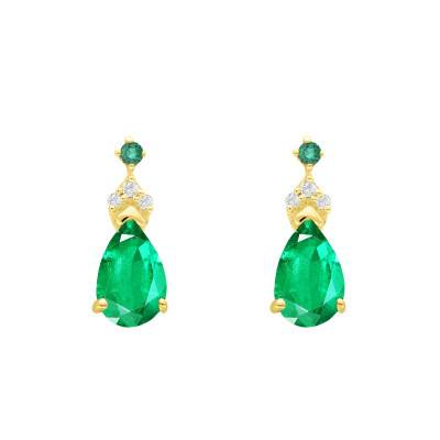 "375/1000 or 750/1000 Yellow Gold, Diamond & Emerald Pear Drop Earrings" - Aurora