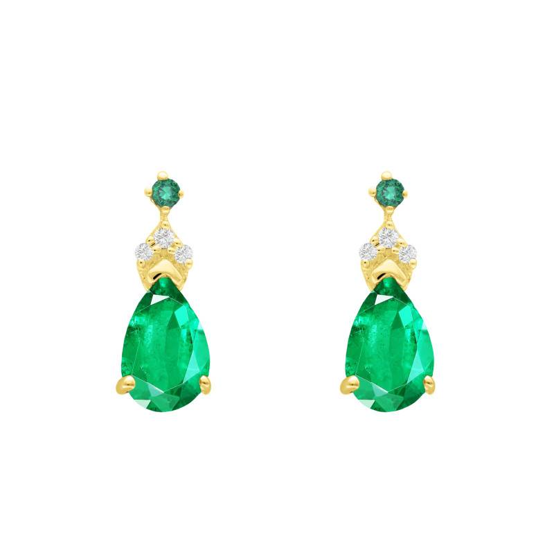 "375/1000 or 750/1000 Yellow Gold, Diamond & Emerald Pear Drop Earrings" - Aurora