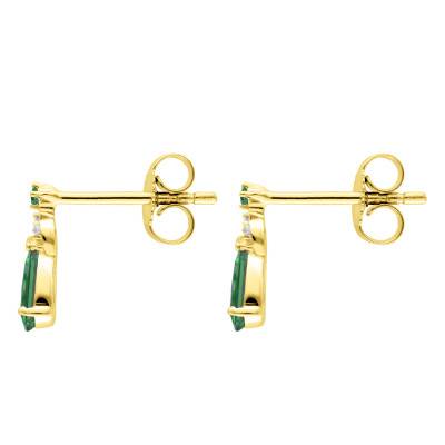 Boucles d'Oreilles Poires Emeraudes, Diamants & Or Jaune 375 ou 750 - Aurora