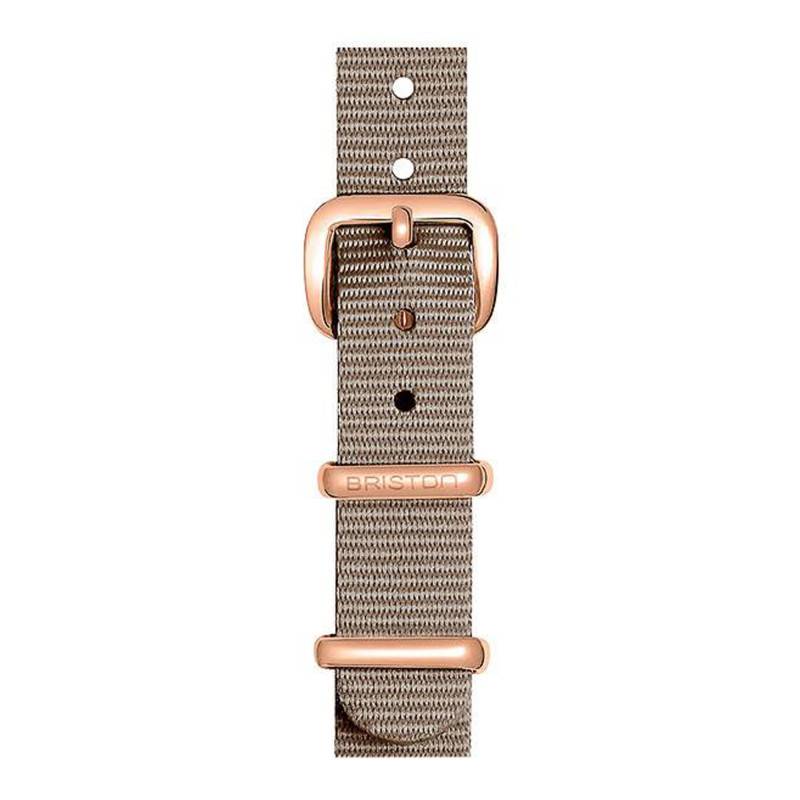Taupe NATO Strap 12 mm, Length 230mm, PVD Rose Gold Buckle - Briston