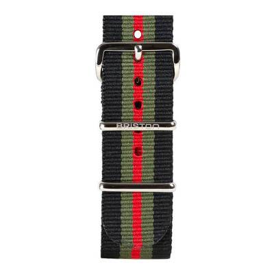Bracelet Nato 20mm Rayé Noir/Kaki/Rouge, Longueur 280mm, boucle acier - Briston