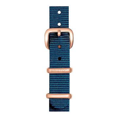Bracelet Nato 12 mm Bleu canard, Longueur 230mm, Boucle PVD or rose - Briston